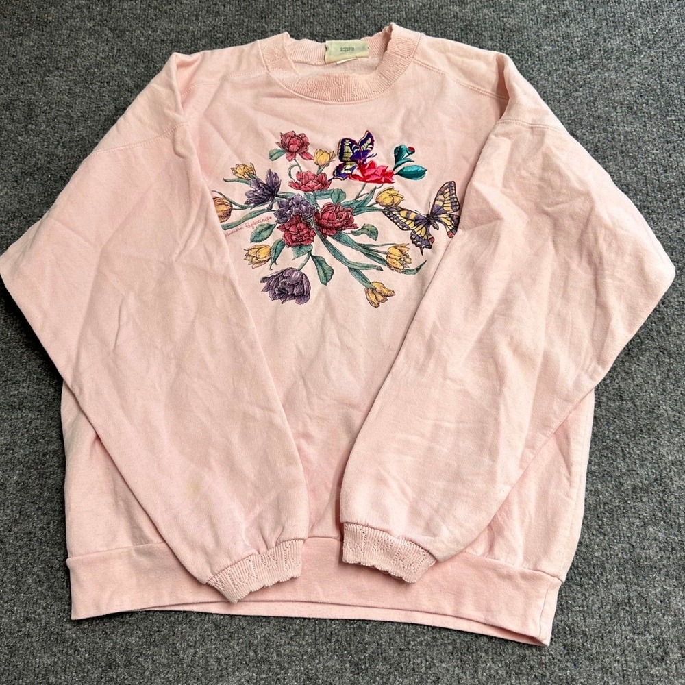 Northern Reflections Sweatshirt Womens Size L Pink Floral Butterfly Vintage Crew